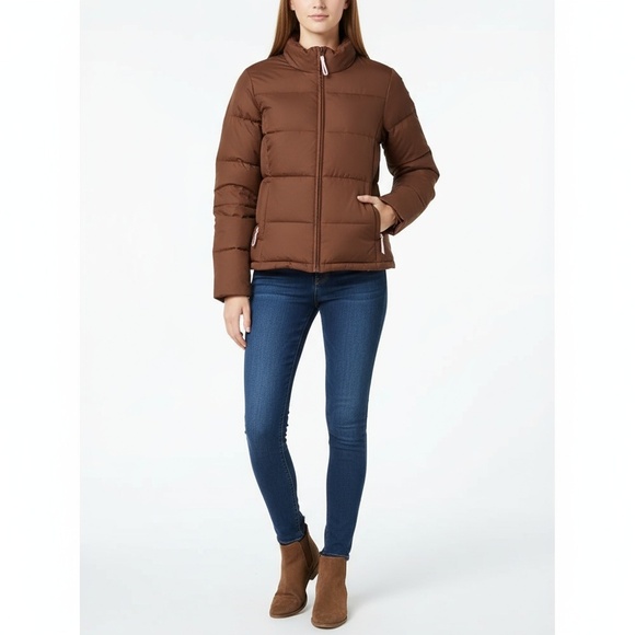 Puffer Jacket Brown Quilted Stand-Up Collar Winter Essential Cozy
